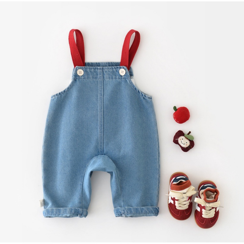 Baby Apple Embroidered Denim Overalls