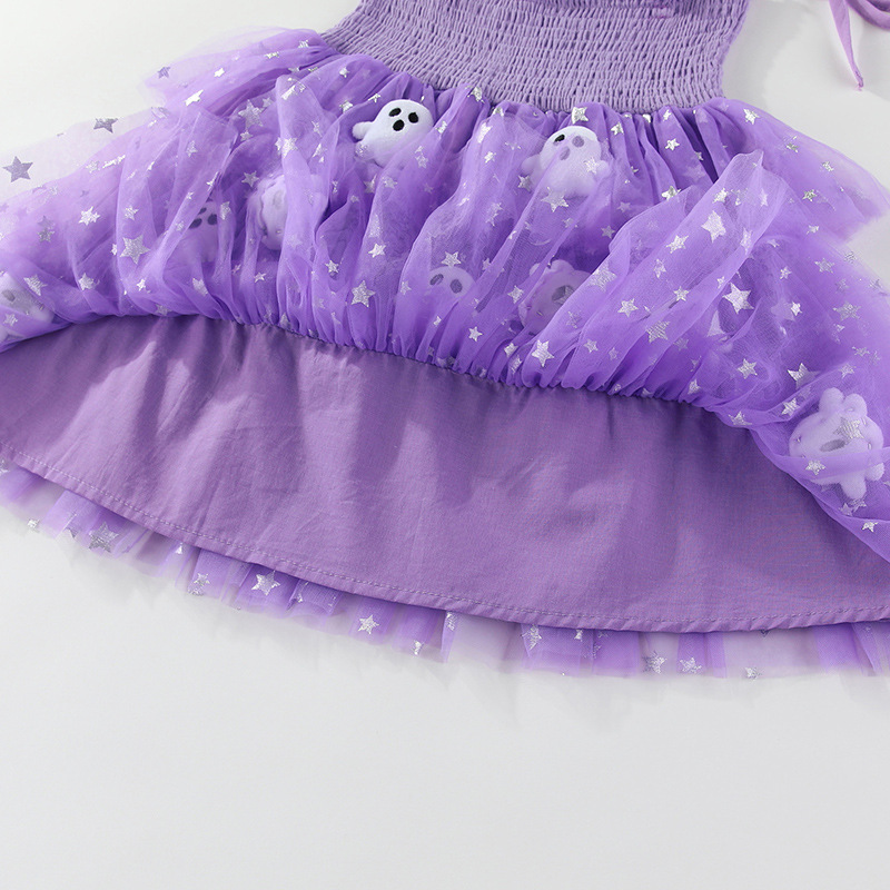 Kids Ghost Pumpkin Mesh Fabric Cami Dress