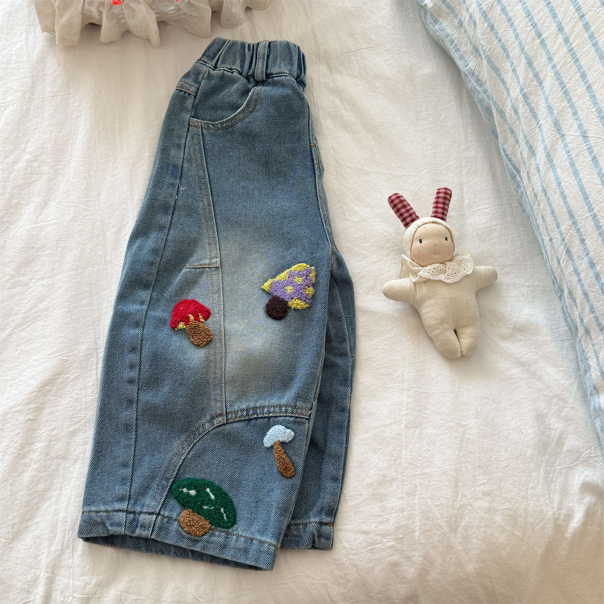 Kids Cartoon Mushroom Denim Pants