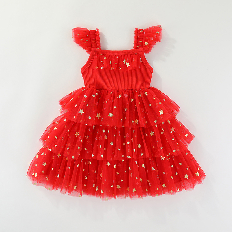 Kids Christmas Tulle Flowers Star Dress