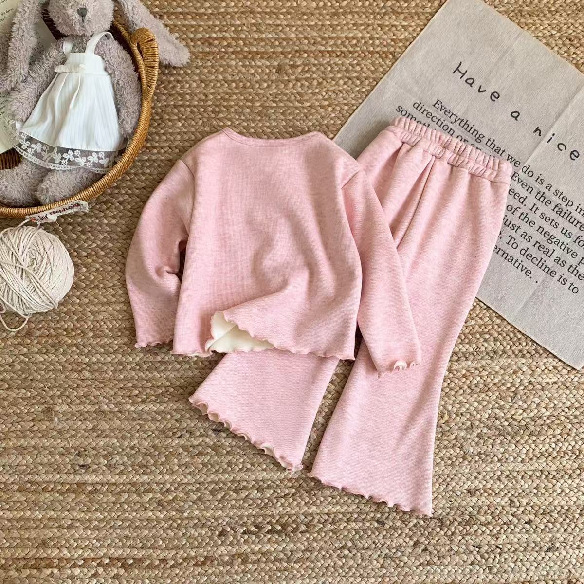 Kids Flower Ruffle Trim Sweater and Pants Set