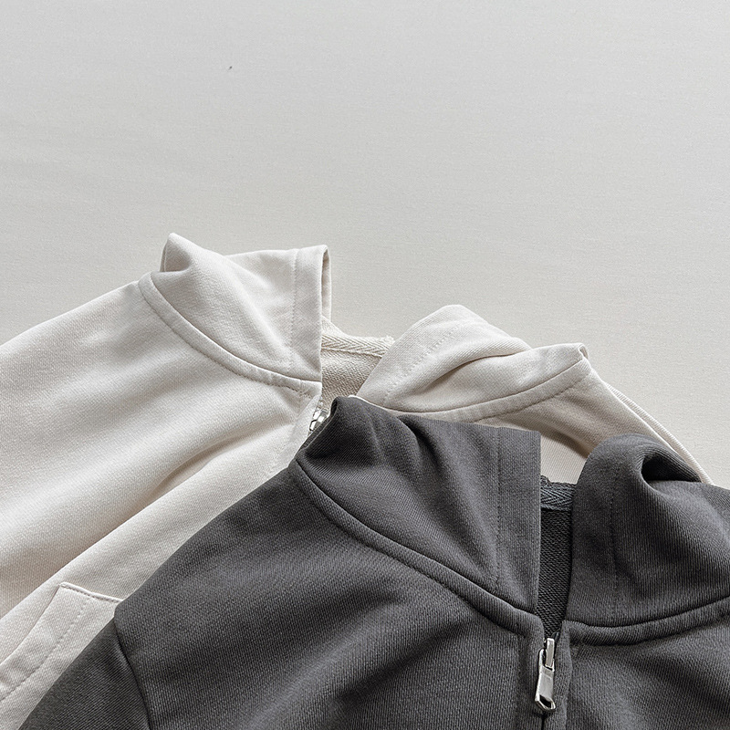 Kids Solid Color Hooded Outerwear