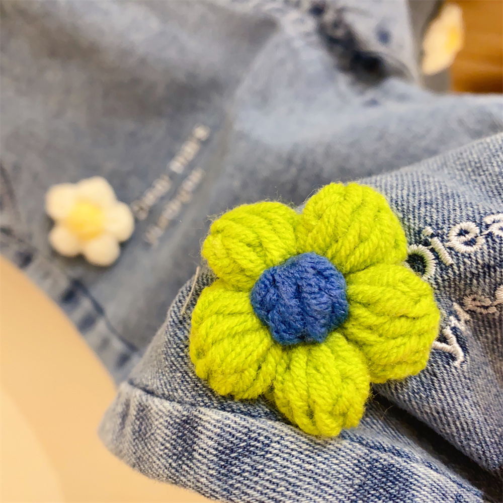 Kids Flower Cherry Heart Pattern Denim Pants