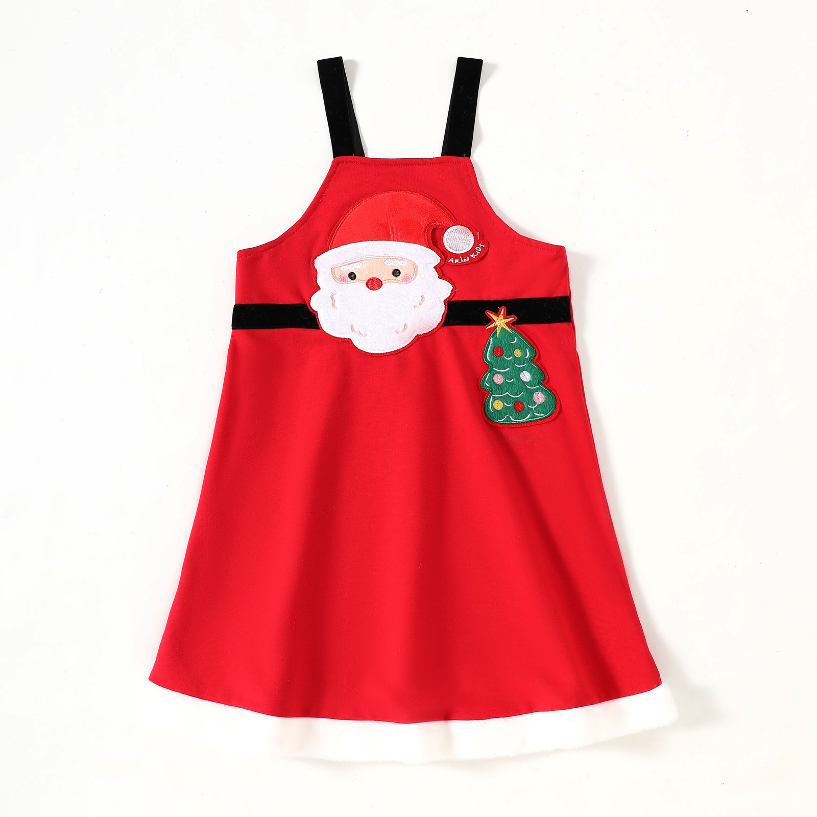 Kids Stripe Top and Santa Claus Embroidery Pinafore Dress Set