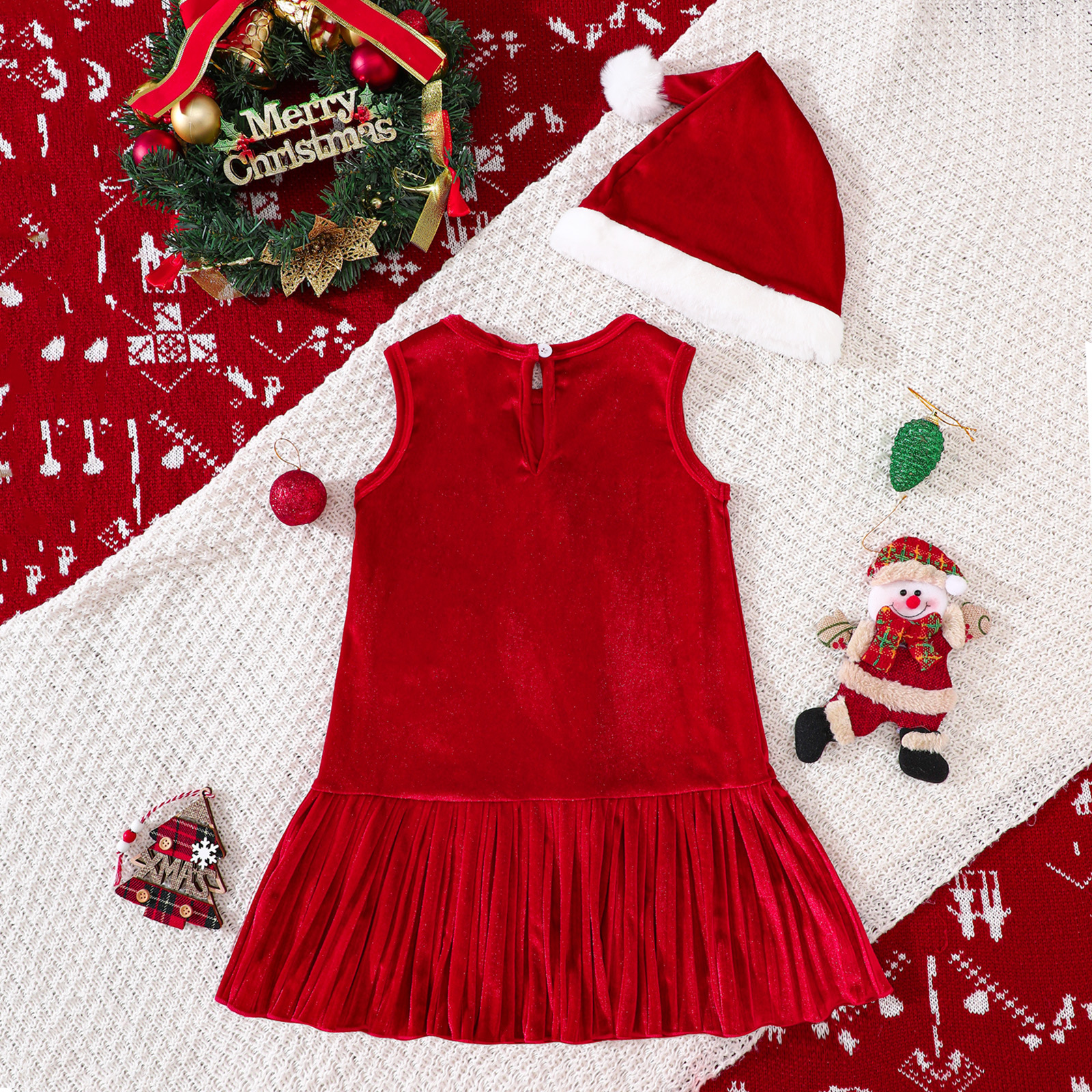 Kids Christmas Sleeveless Golden Velvet Dress