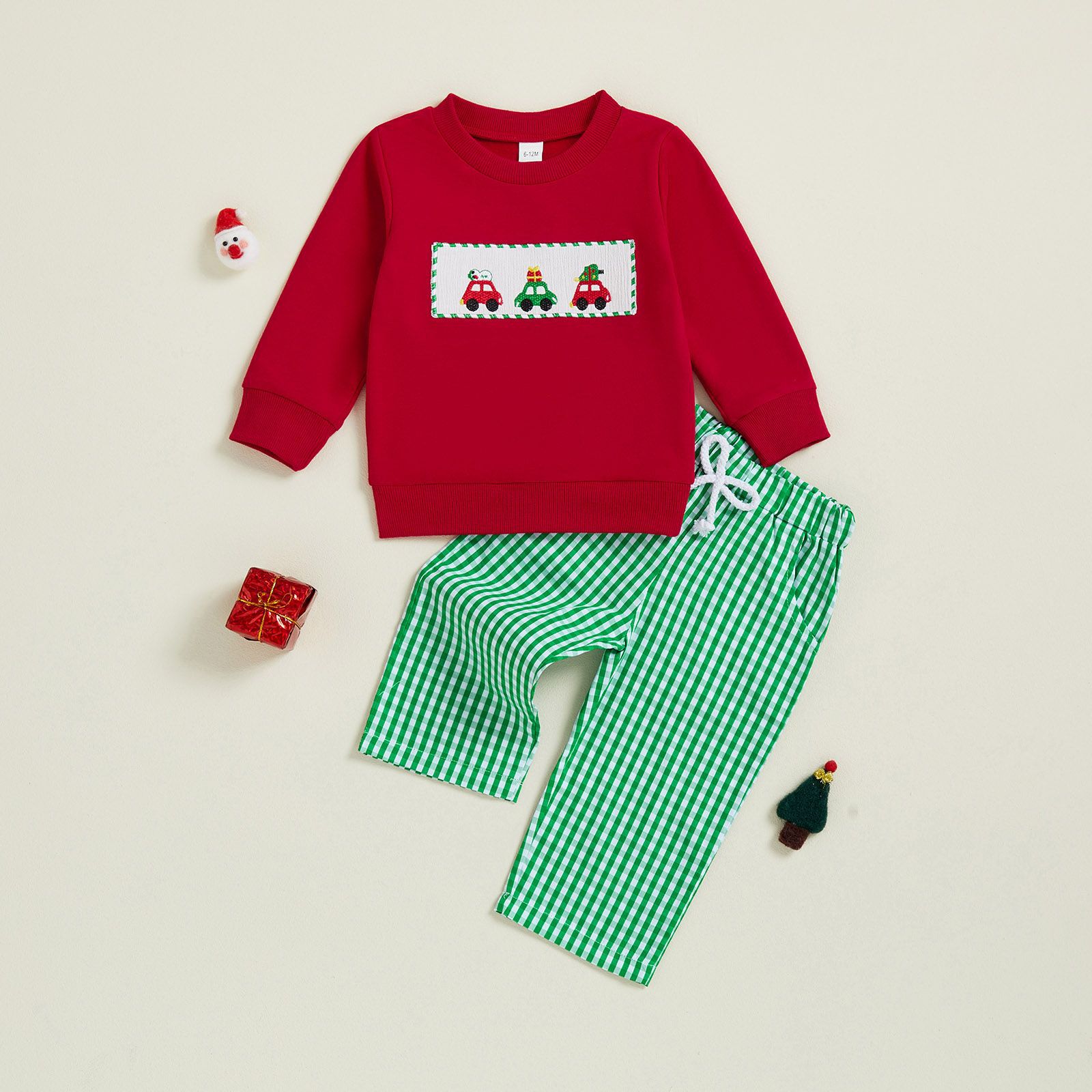 Baby Toddler Christmas patterns T-shirt and Checkered Pants Set