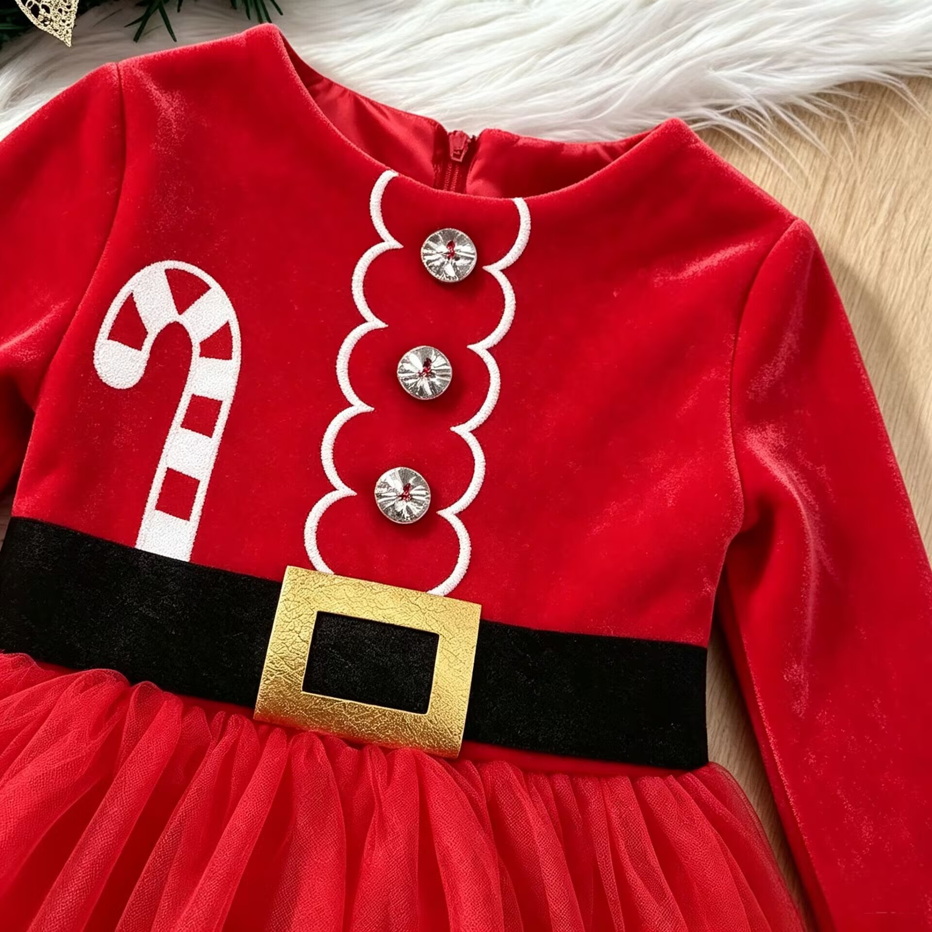Kids Christmas Mesh Panelled Dress