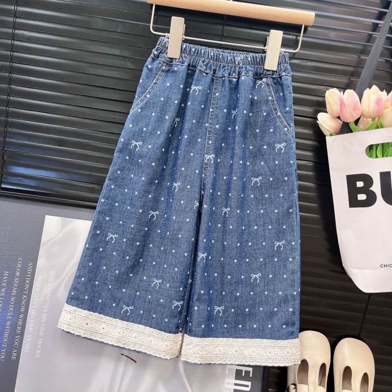 2-Piece Baby Toddler Girls Lace Denim Patchwork Set