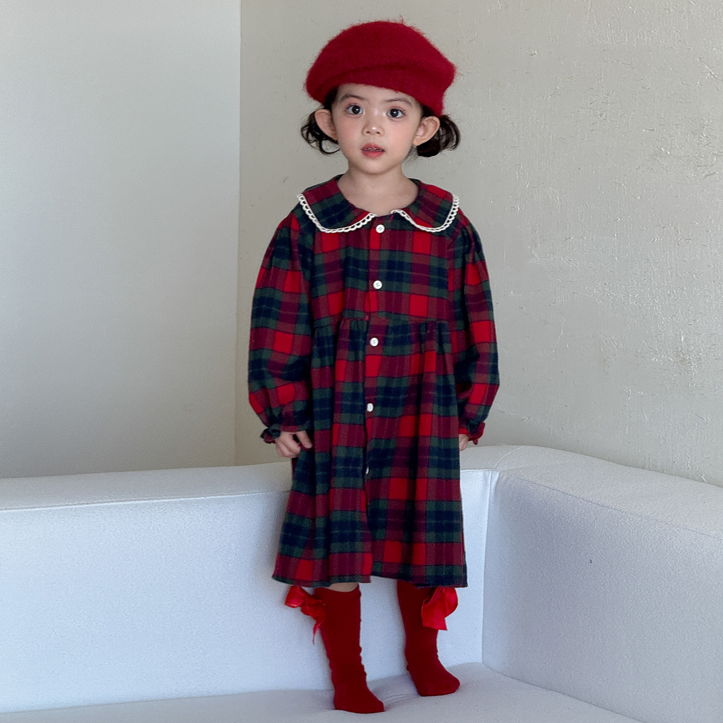 Kids Christmas Checkerboard Pajamas 2-Piece Set Or Dress