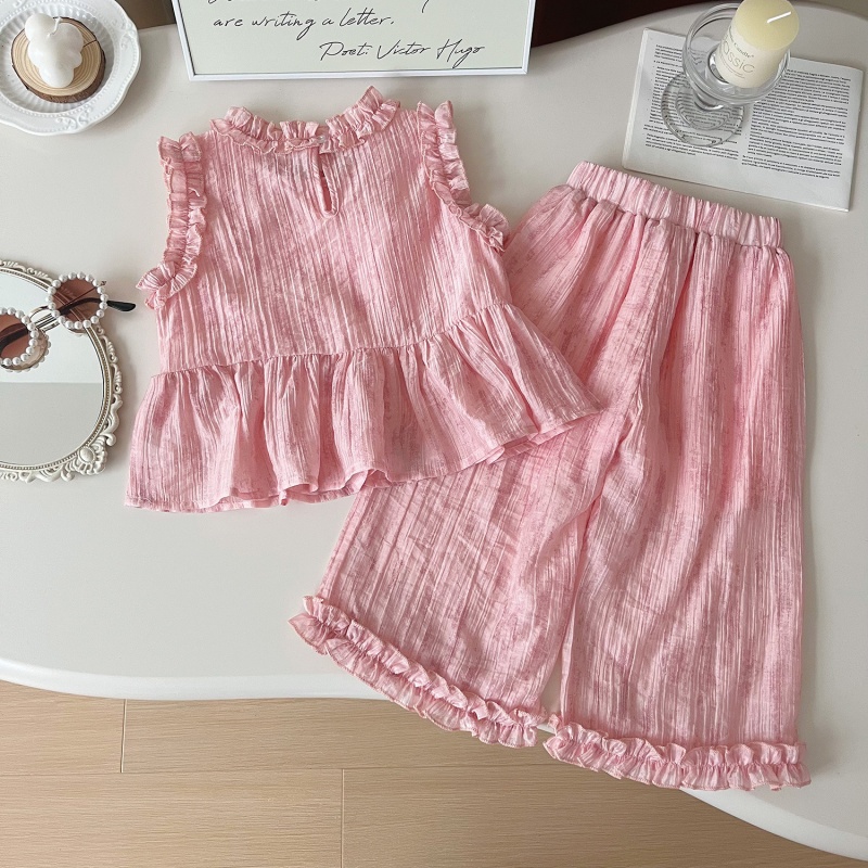 2-Piece Kid Girl Sleeveless Lace Top and Pants Set