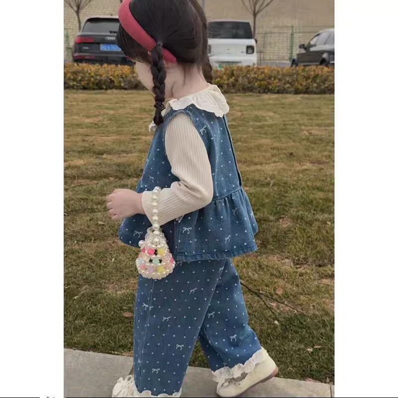 2-piece Baby Girl Printed Denim Pants Set