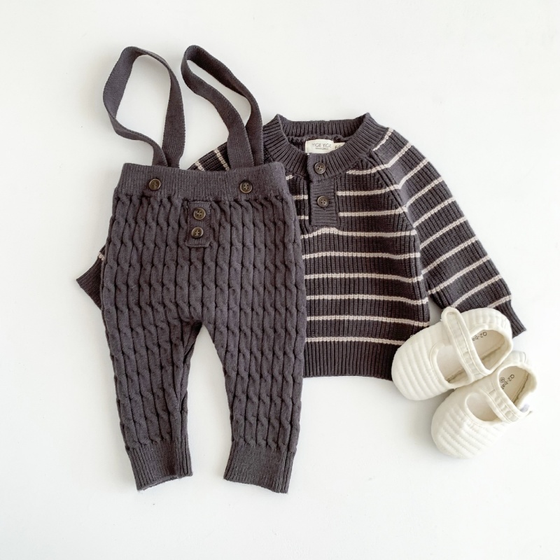 Baby Striped Sweater Overalls Set