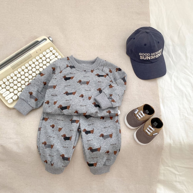 2-Piece Baby Toddler Dachshund Print Sweatshirt Set