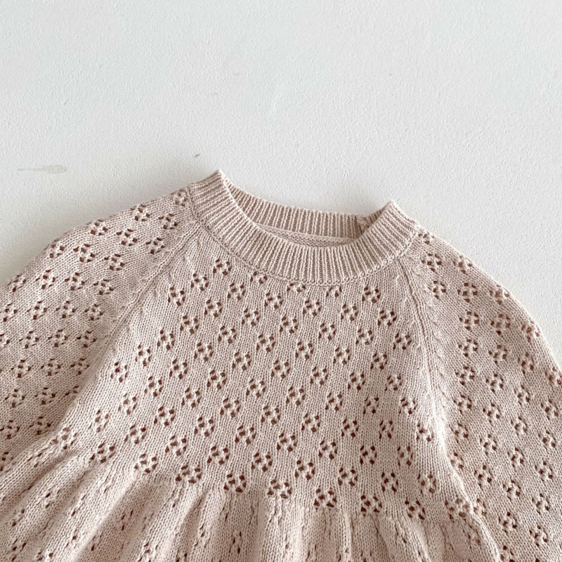 Baby Toddler Girls Lace-Up Bubble Sleeve Knit Dress