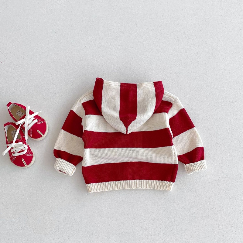 Baby & Toddler Red Striped Hooded Cardigan Sweater