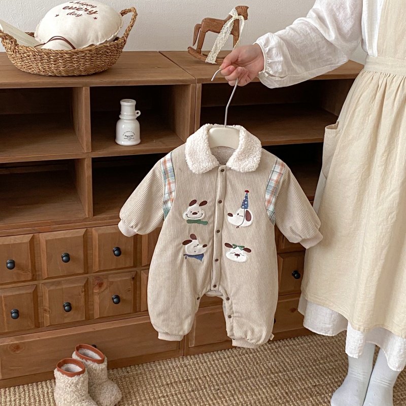 Baby Dog Print Fleece-Lined Romper