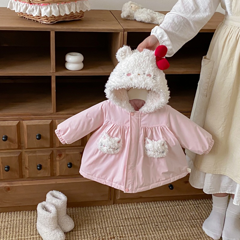 Baby Kids' Girl Fuzzy Cat Outerwear