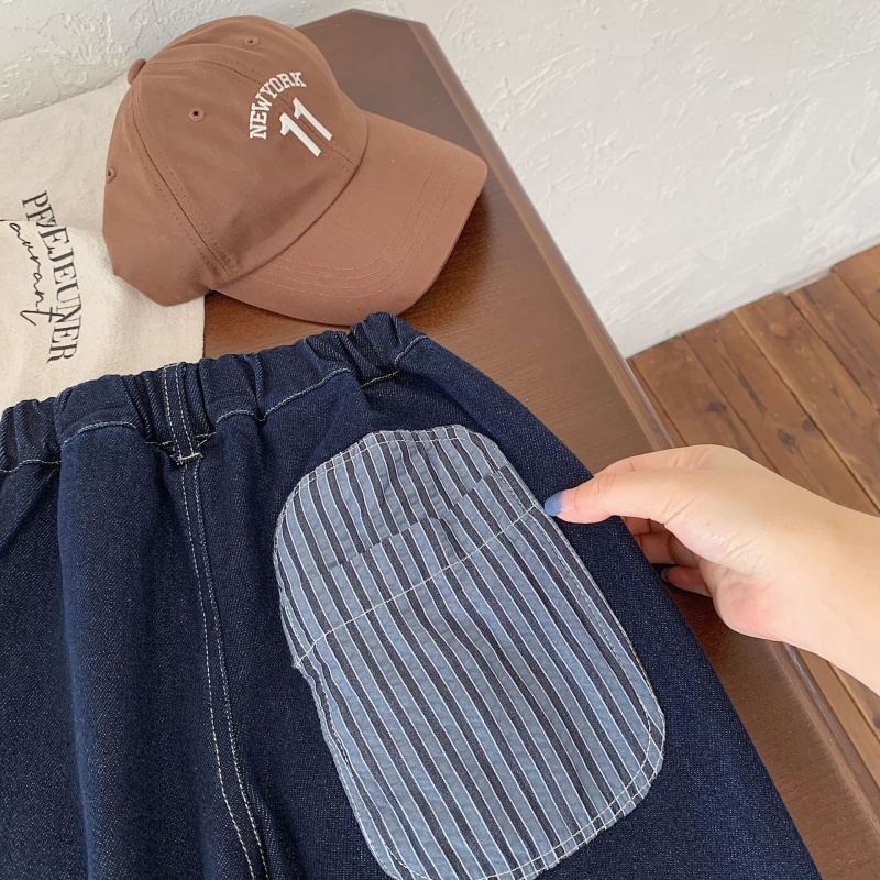Kids Striped Patchwork Denim Pants