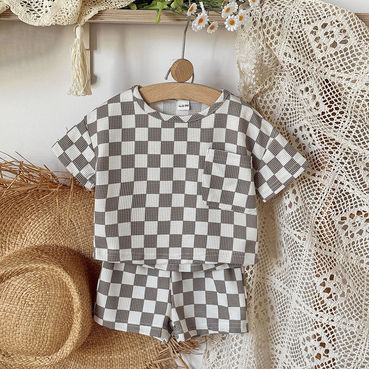 Baby 2-Piece Checkerboard Pattern Waffle Set