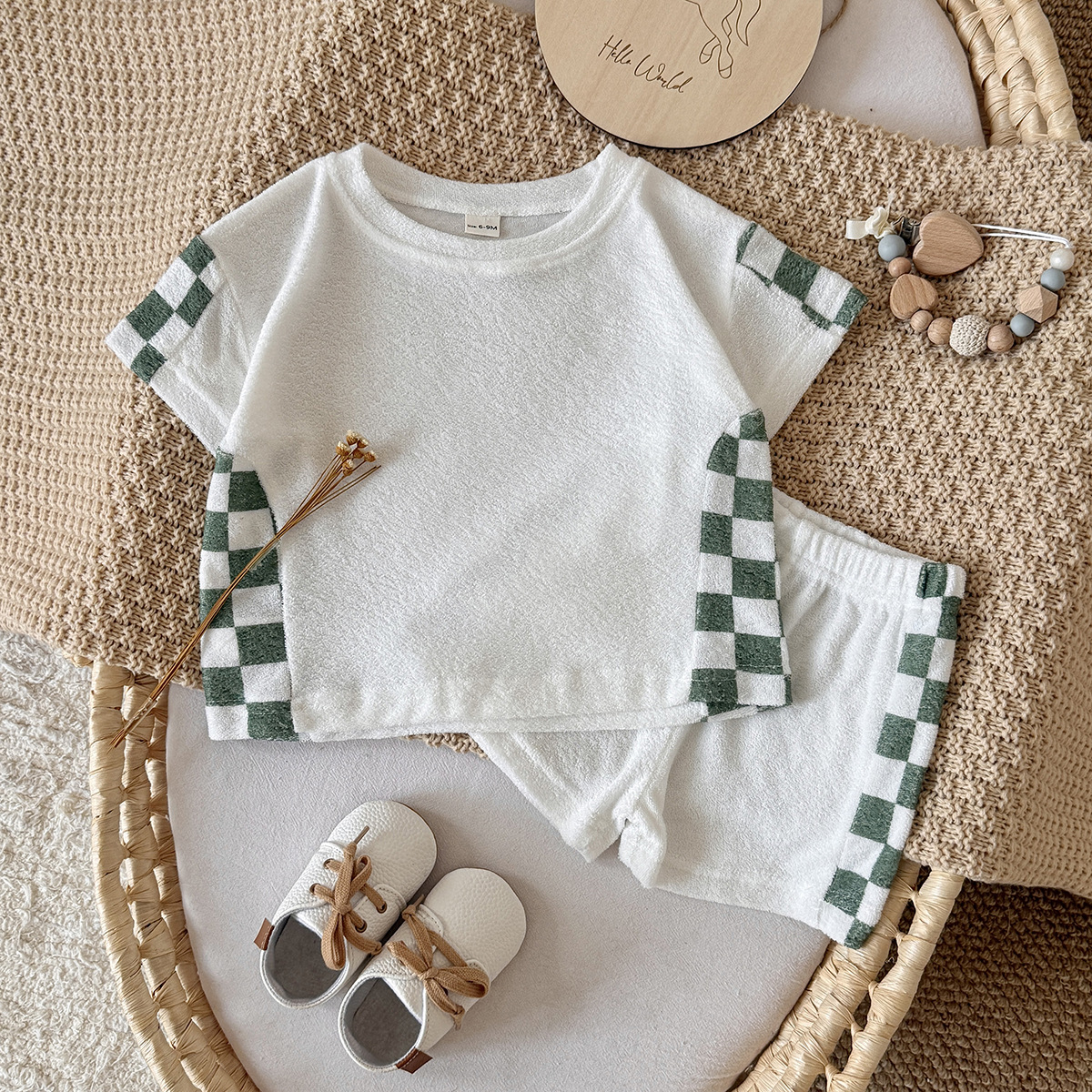 Baby Terry Plaid Top & Shorts Set