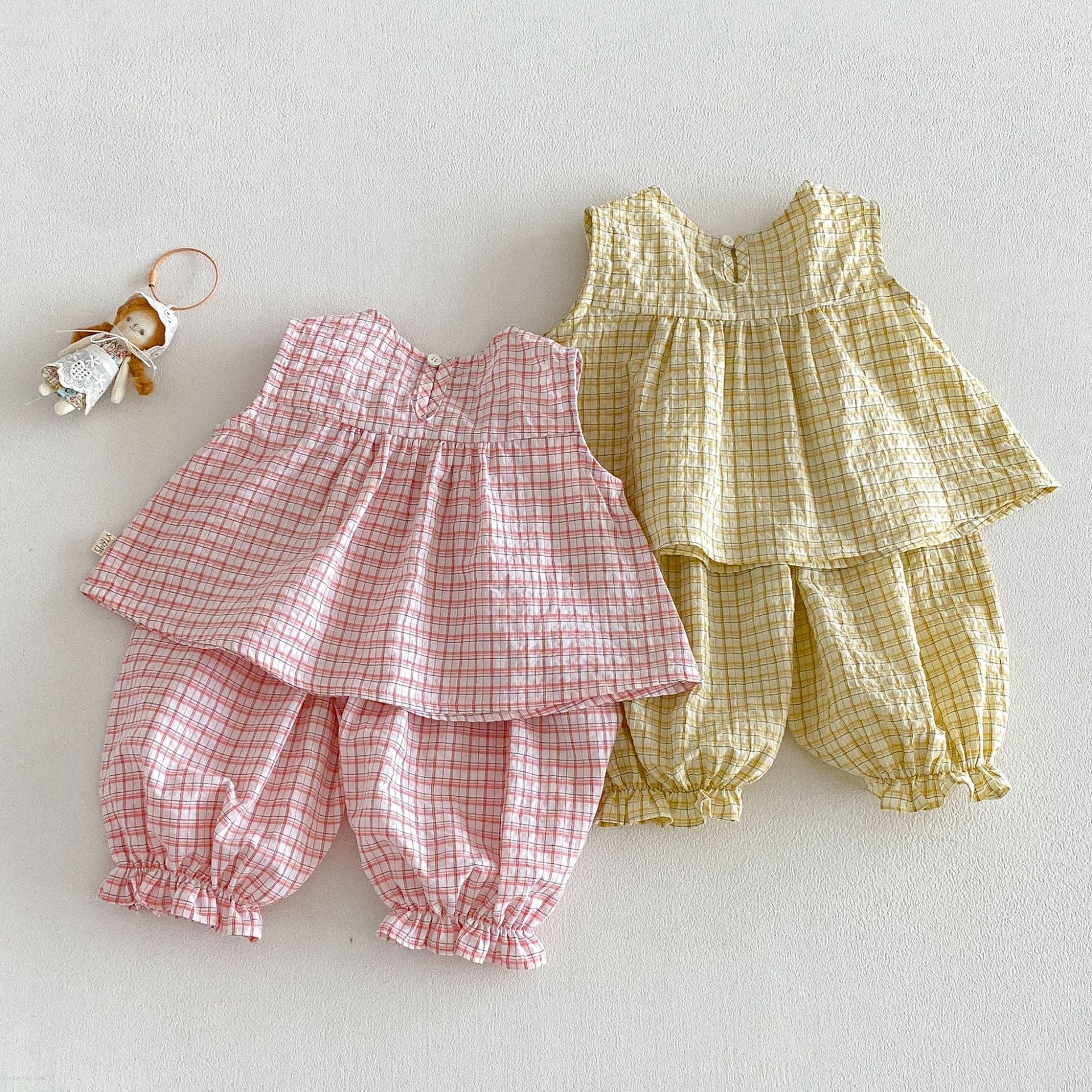 Baby & Kids Girls Flowers Plaid 2-piece Denim Set