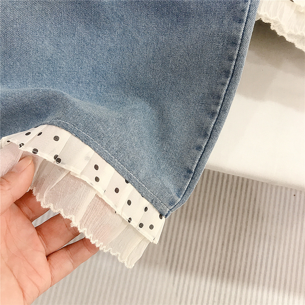 Kids Polka-Dot Lace Denim Top and Pants Set