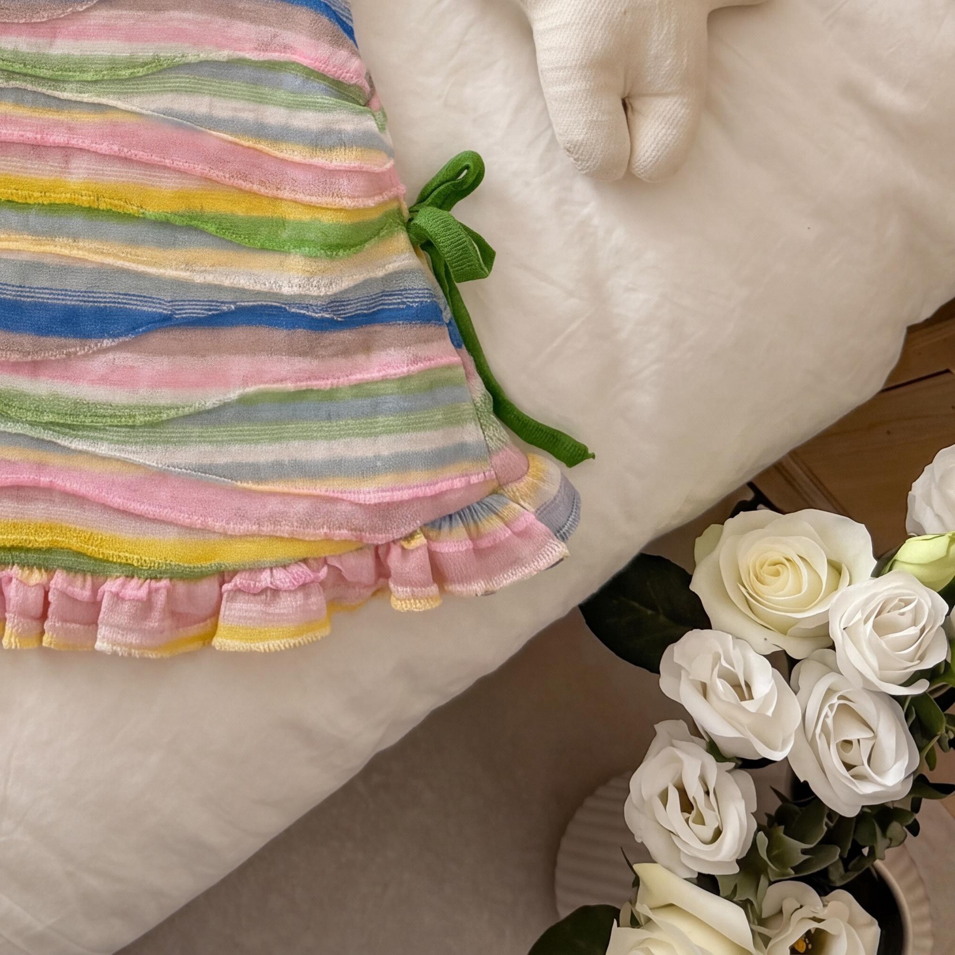Kids Colorful Stripes Flower Bow Vest Dress
