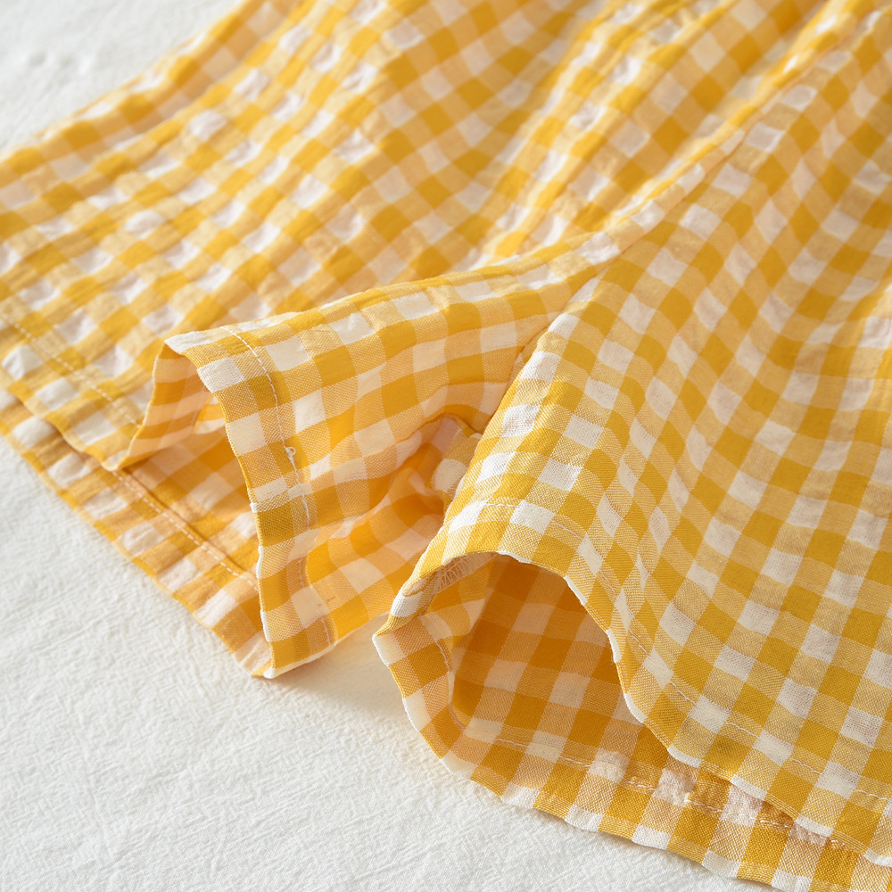 Kids Lace Trimmed Turnover Collar Plaid Top and Shorts Set