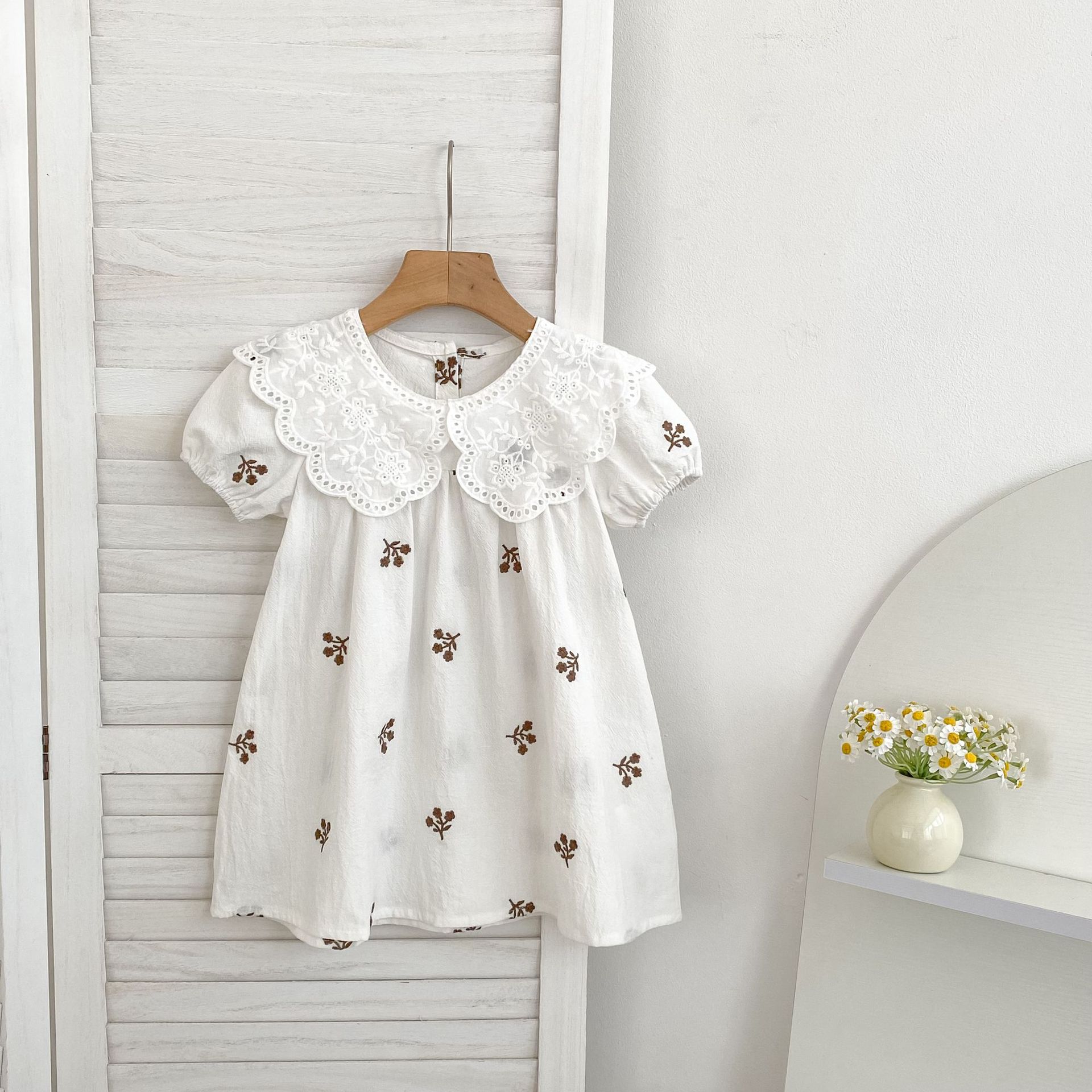 Kids Lace Collar Embroidered Floral Dress
