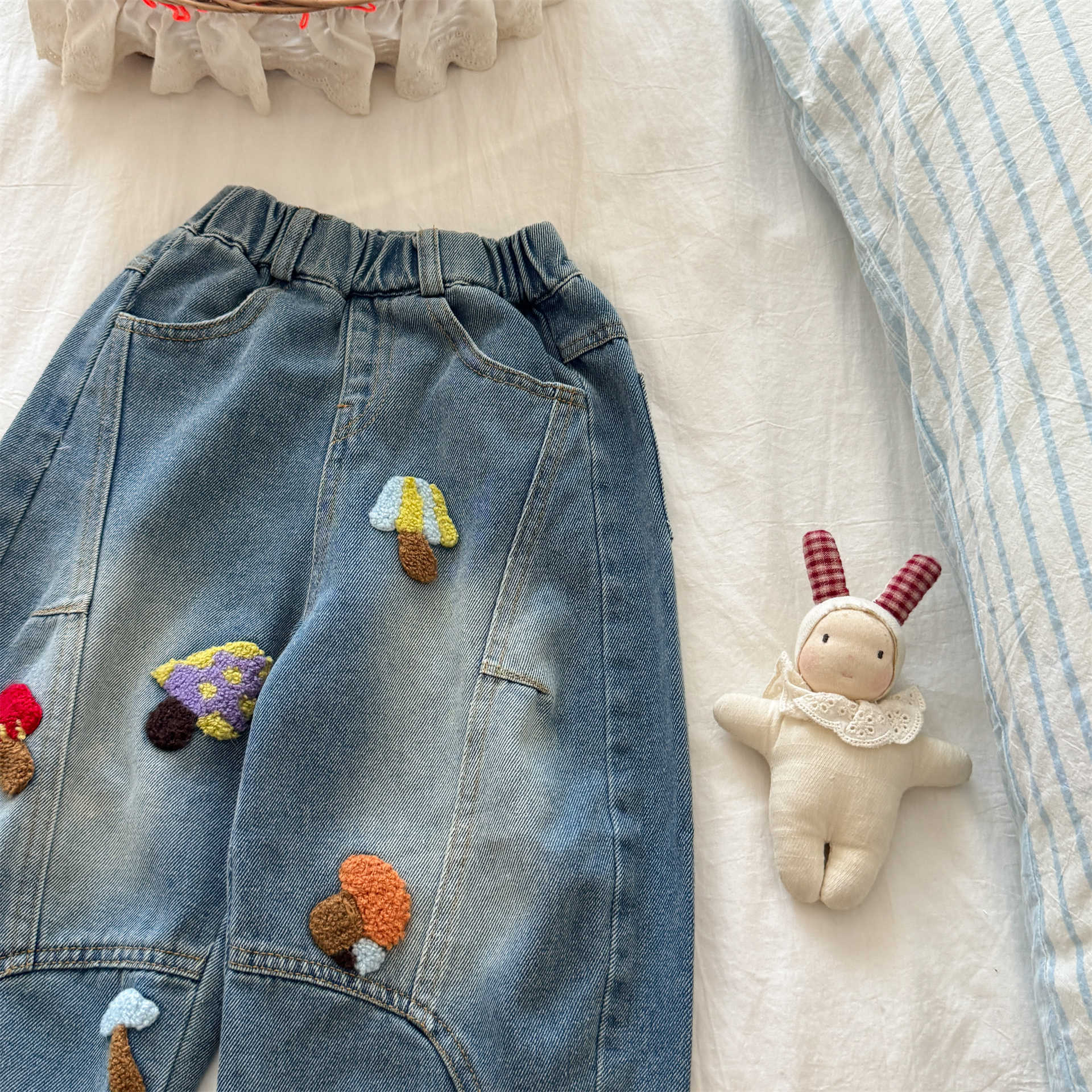 Kids Cartoon Mushroom Denim Pants