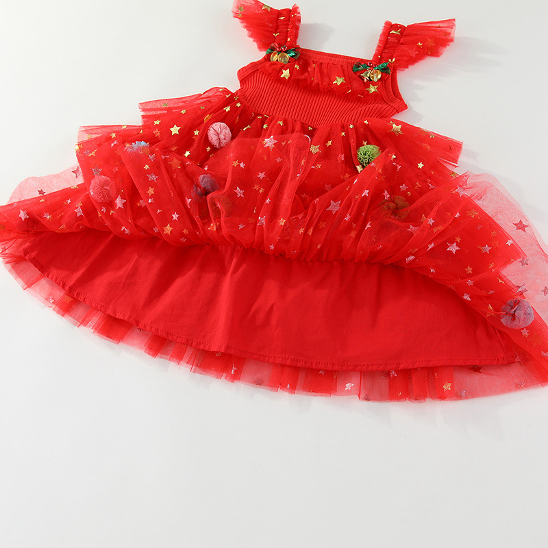 Kids Christmas Tulle Flowers Star Dress
