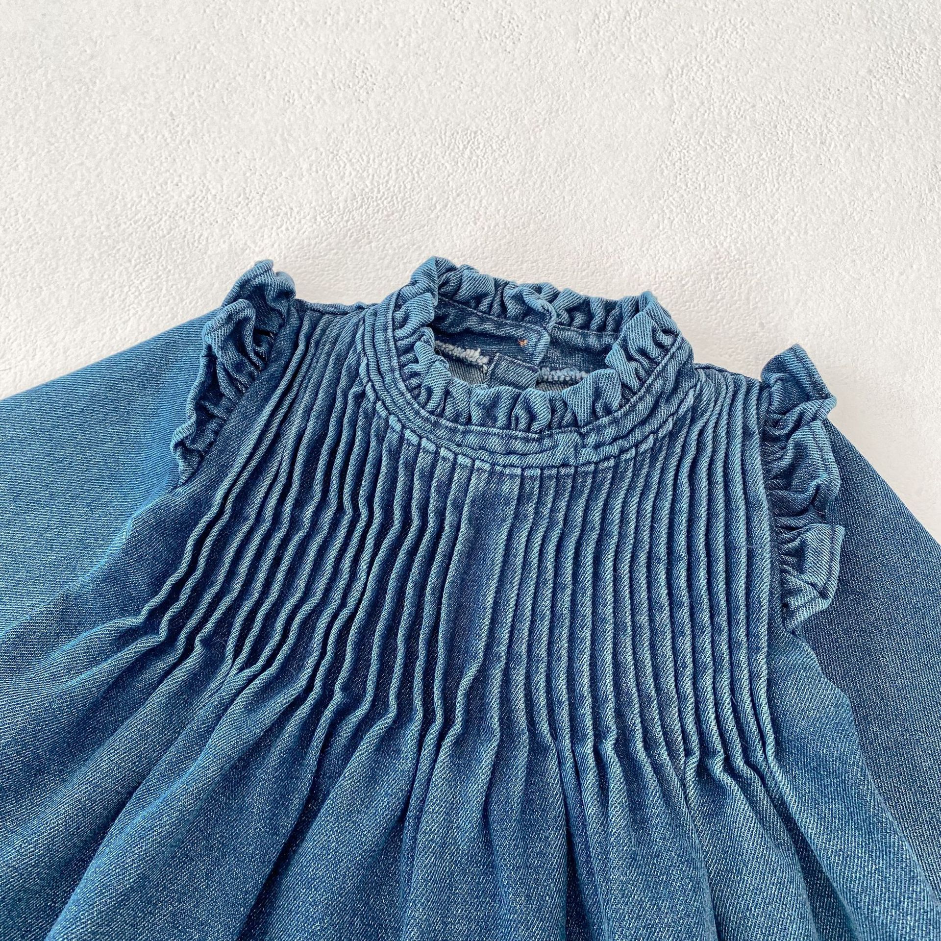 Baby Toddler Fungus Hem Folds Denim Dress