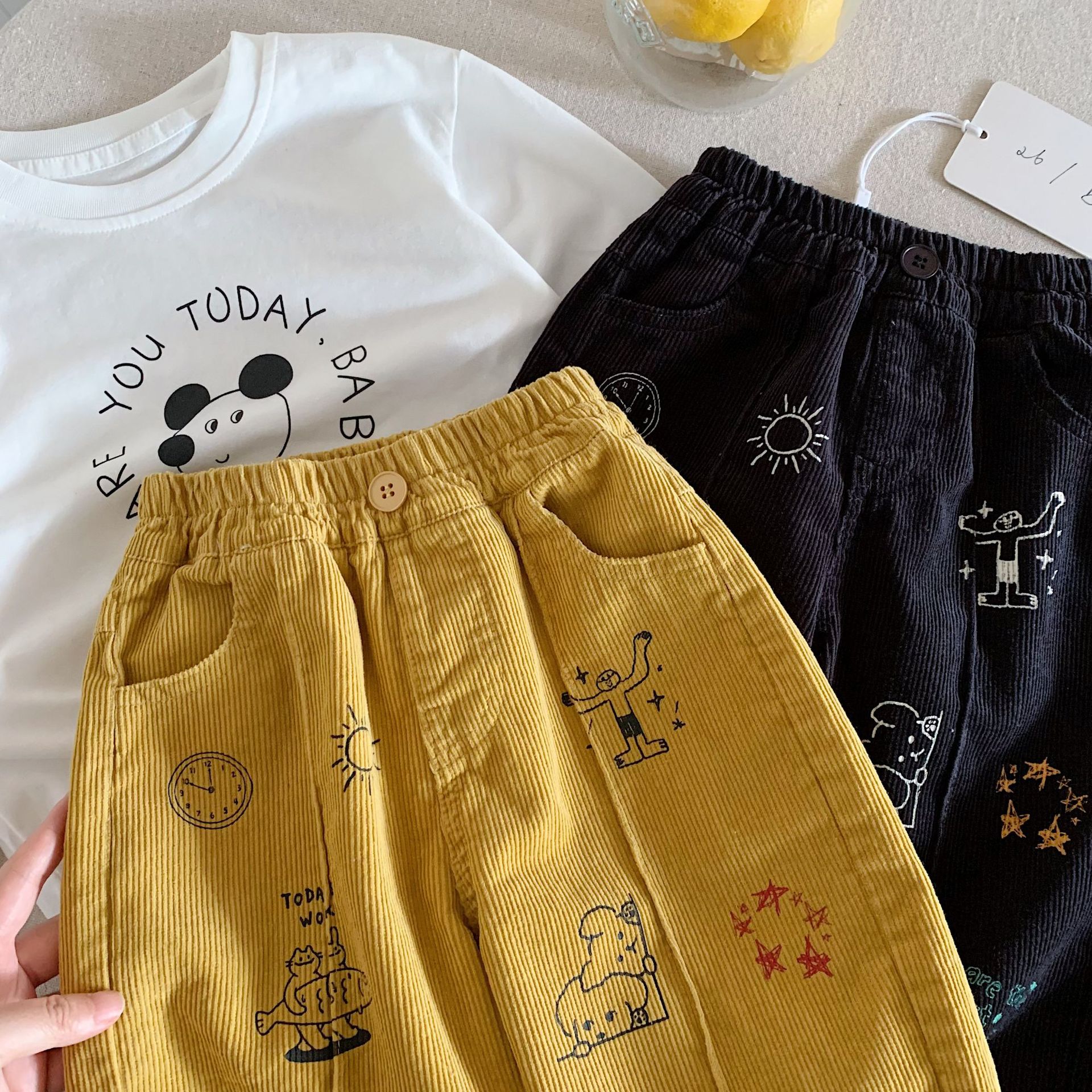 Kids Cartoon Patterns Corduroy Pants