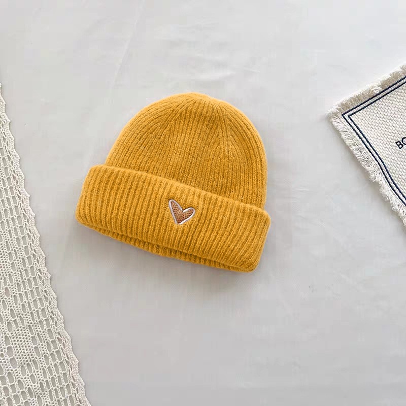 Toddler Embroidered Heart Solid Color Knit Hat