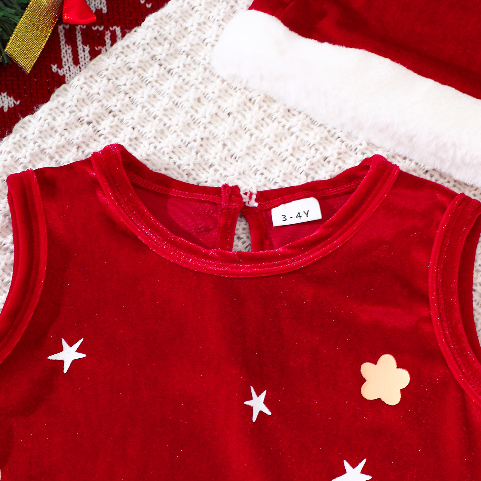 Kids Christmas Sleeveless Golden Velvet Dress