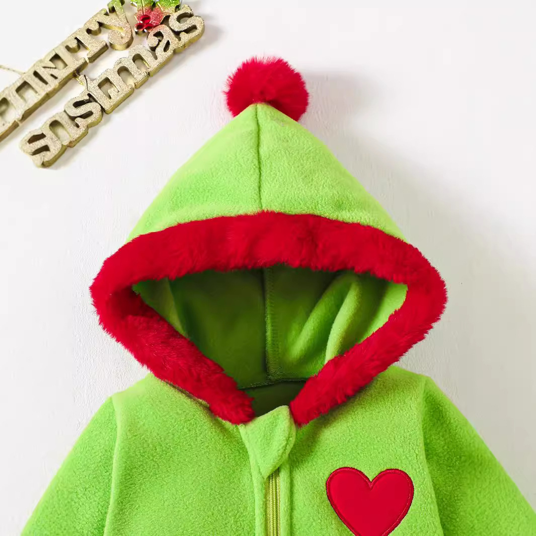 Baby Christmas Fleece Hooded Zipper Onesie With Stripe Socks