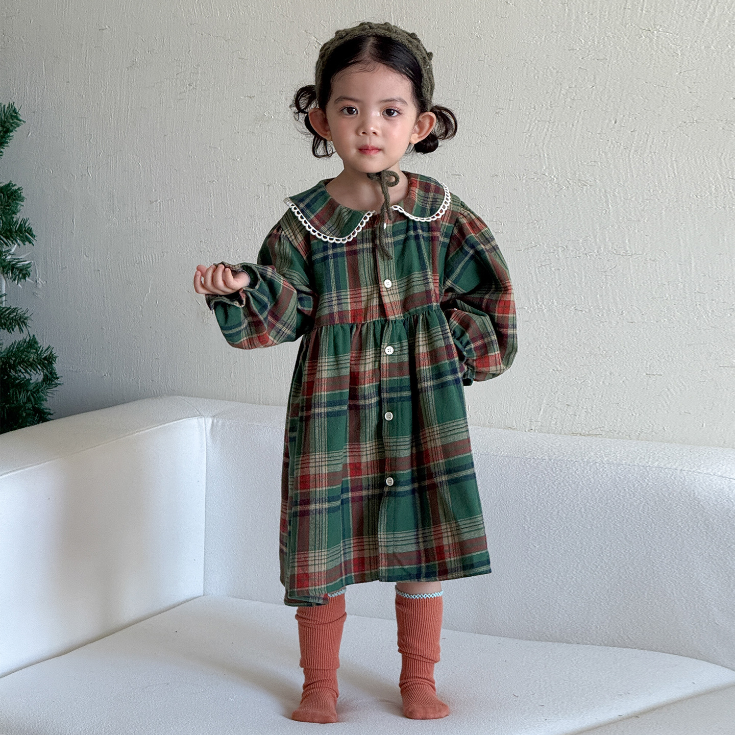 Kids Christmas Checkerboard Pajamas 2-Piece Set Or Dress