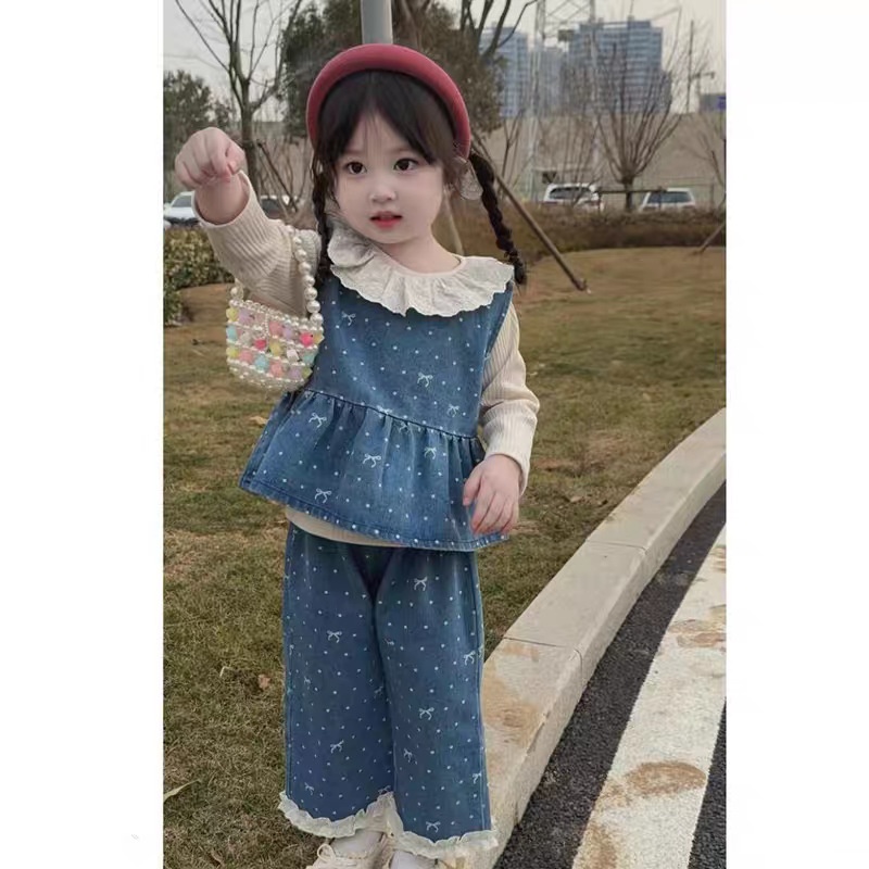 2-piece Baby Girl Printed Denim Pants Set