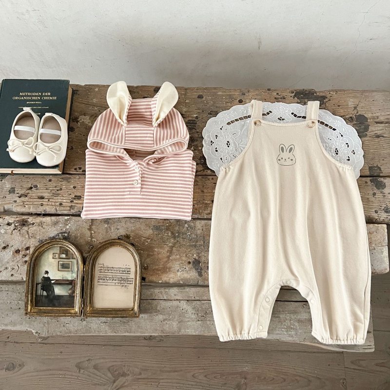 Baby Pink Striped Rabbit Overalls