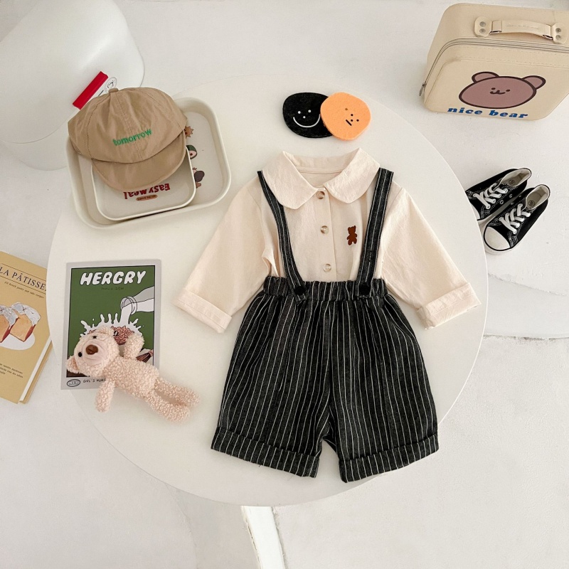 Baby doll collar shirt & workwear overall