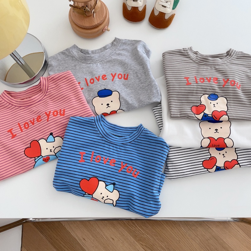 I LOVE YOU Baby Toddler Letter Print Striped T-Shirt Top