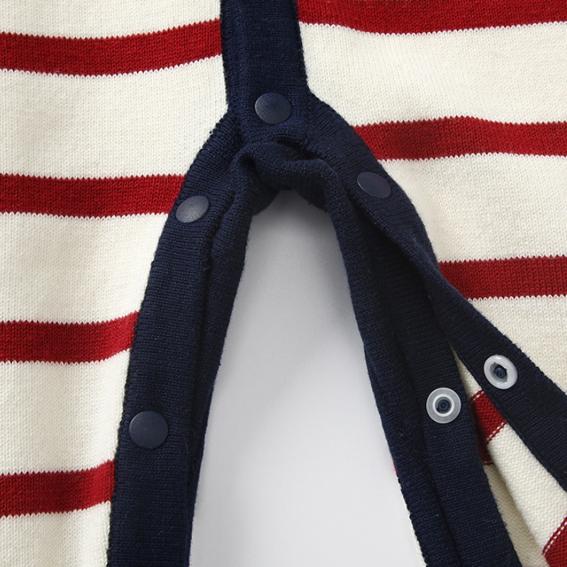 Baby 3D Bear Red Striped Sweater Romper