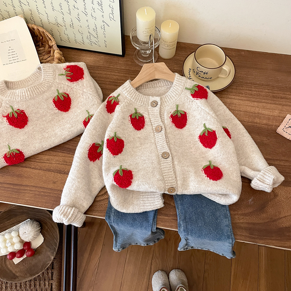 Toddler Girls Cute Strawberry Cardigan Sweater