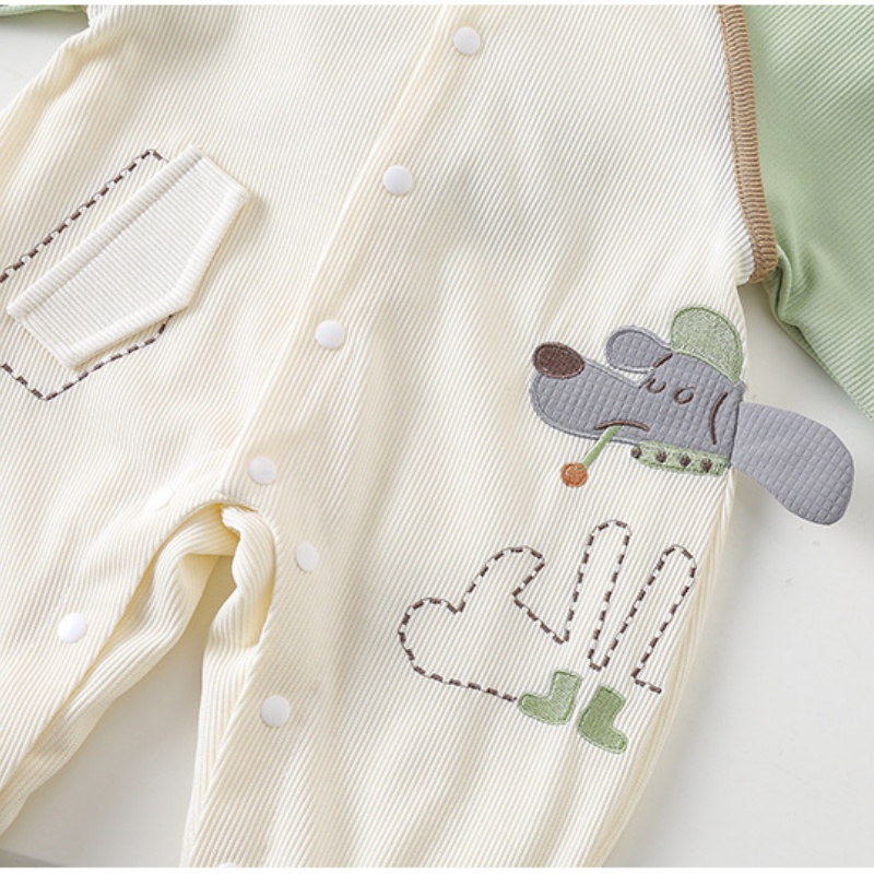 Baby Dog Print Color Block Double Layer Romper