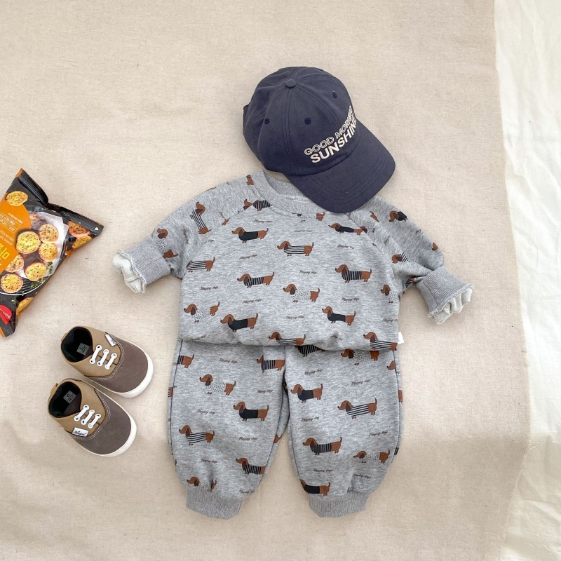 2-Piece Baby Toddler Dachshund Print Sweatshirt Set