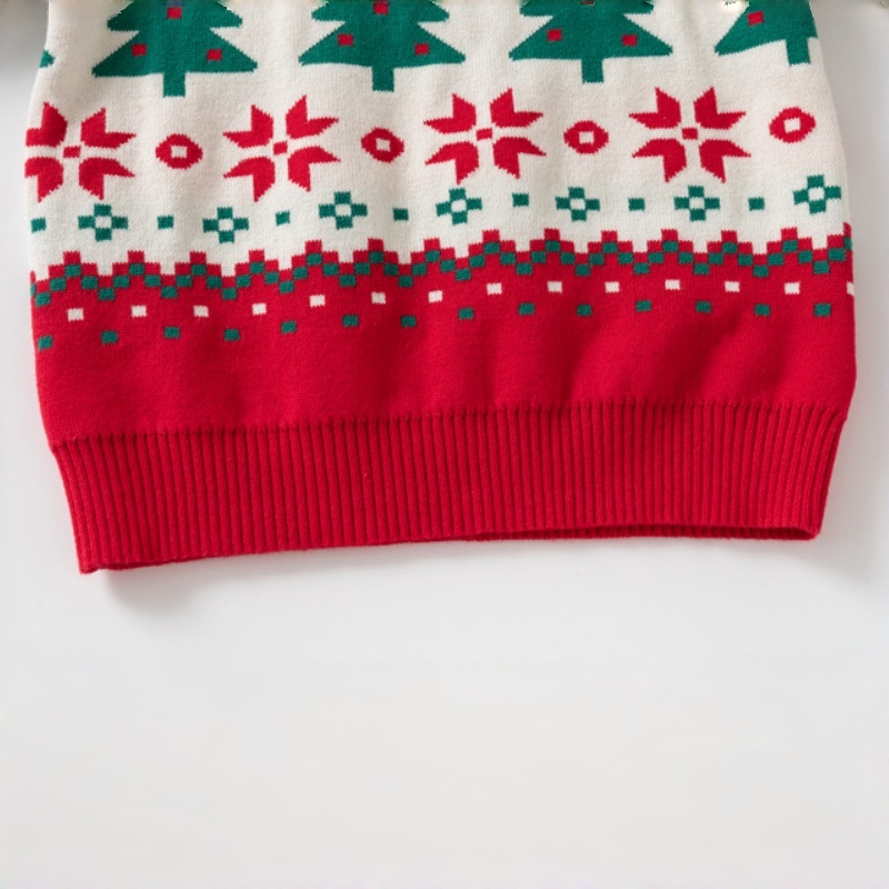 Kids' Christmas Print Color-Block Sweater