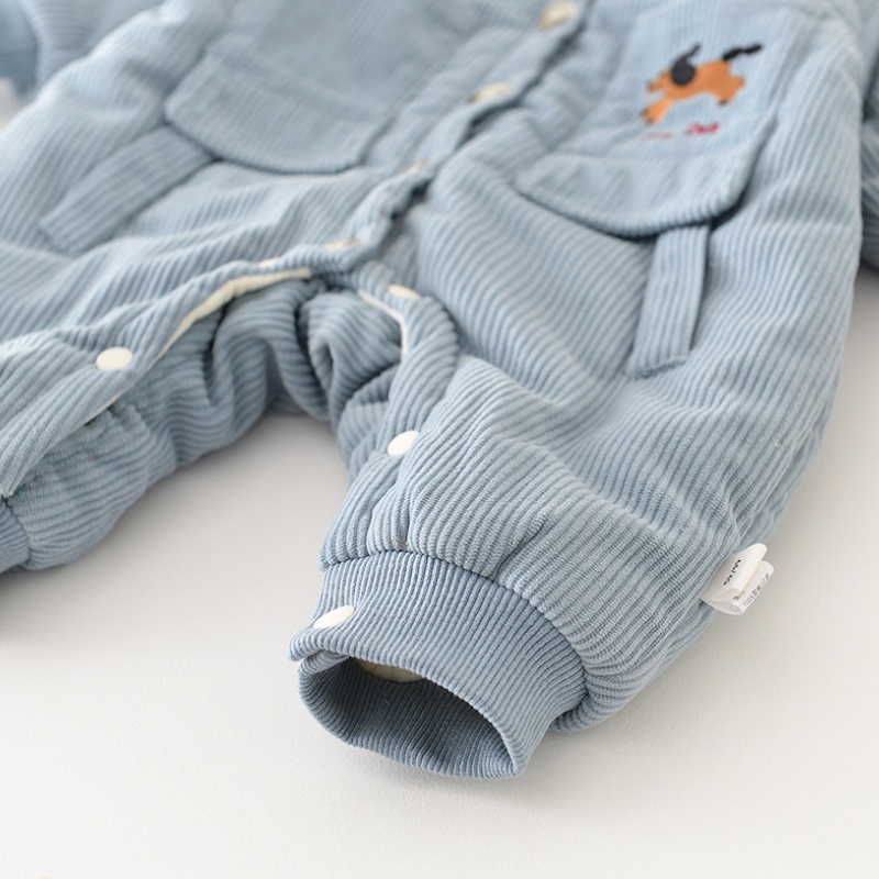 Baby Dog Print Corduroy Fleece Romper