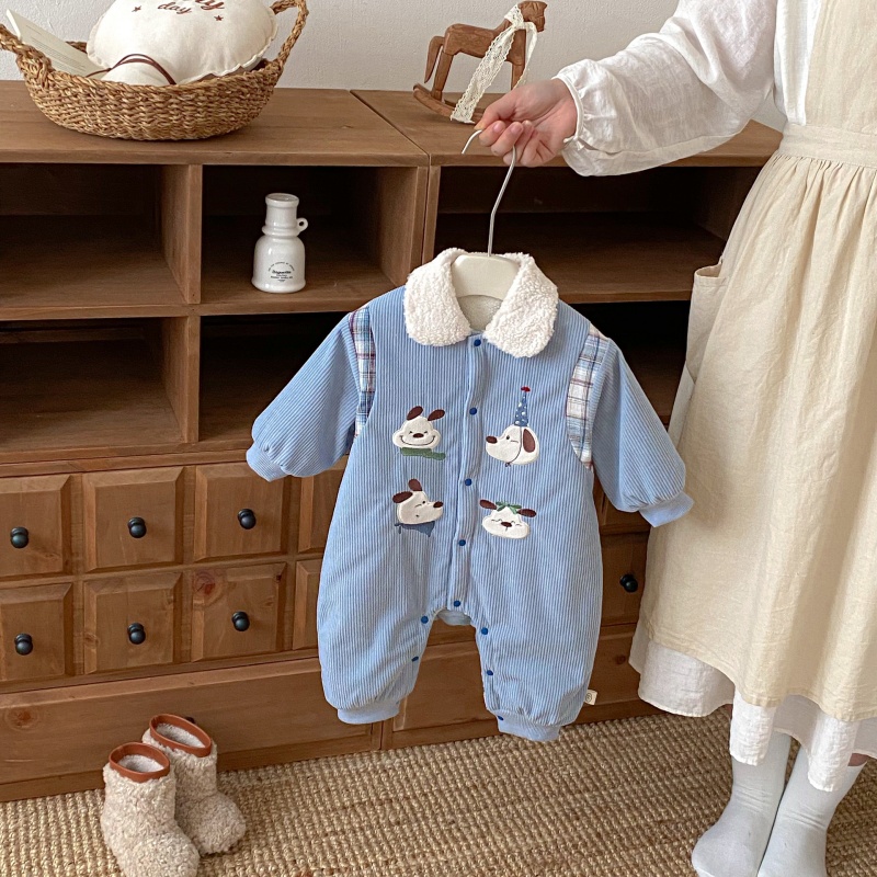 Baby Dog Print Fleece-Lined Romper
