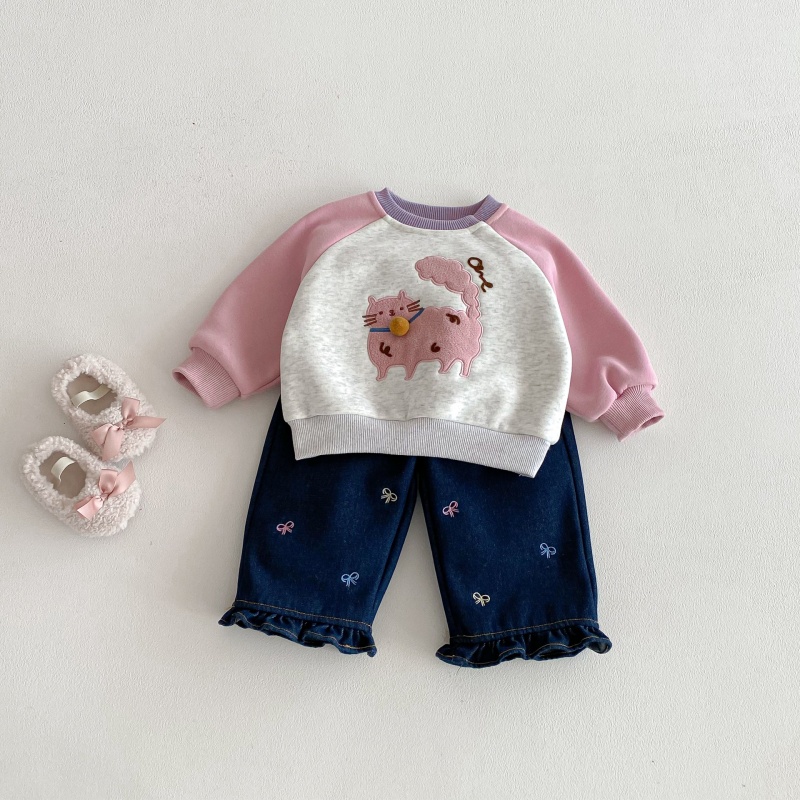 Baby Toddler Girls' Bow-Tie Fleece-Lined Denim Pants