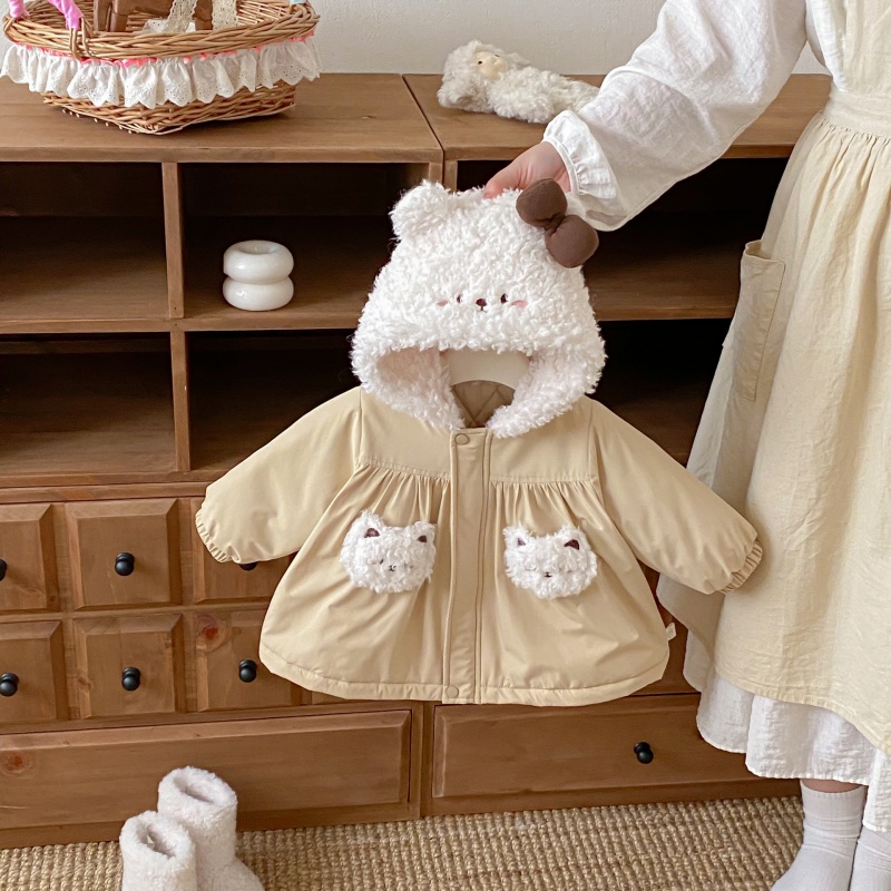 Baby Kids' Girl Fuzzy Cat Outerwear